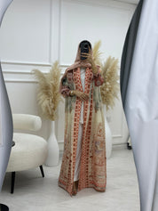 C RTW 06 Peach Pleated Print Abaya