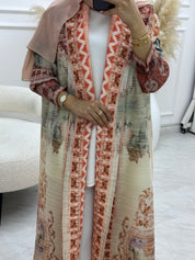 C RTW 06 Peach Pleated Print Abaya