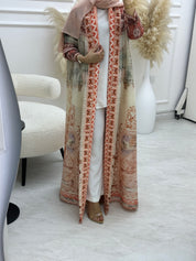 C RTW 06 Peach Pleated Print Abaya