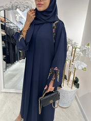 C Blue Linen Embroidered Abaya