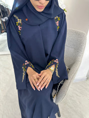 C Blue Linen Embroidered Abaya