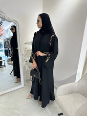 C Black Linen Embroidered Abaya
