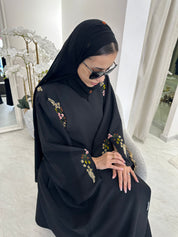 C Black Linen Embroidered Abaya