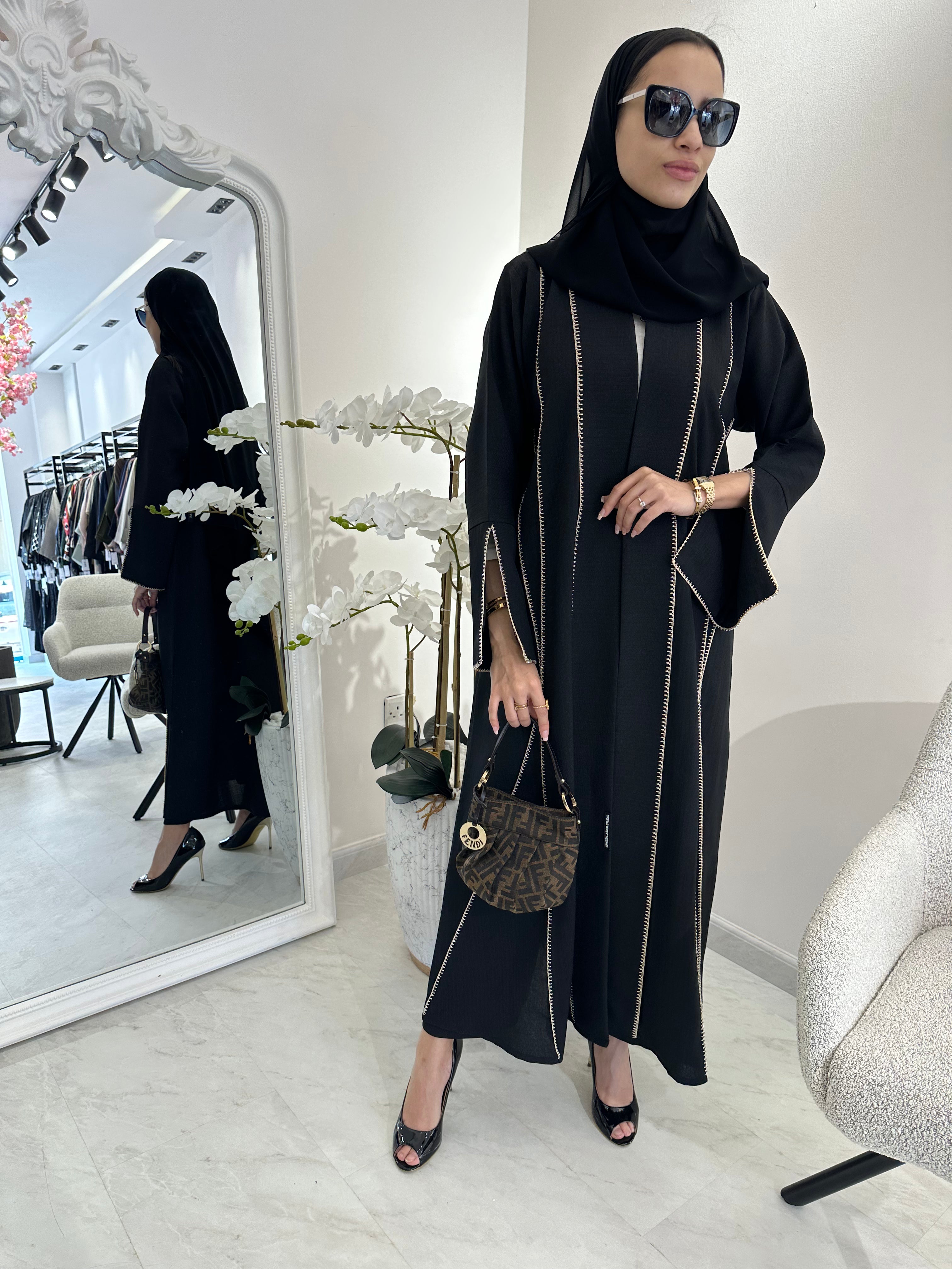 C Black Handwork Crochet Abaya