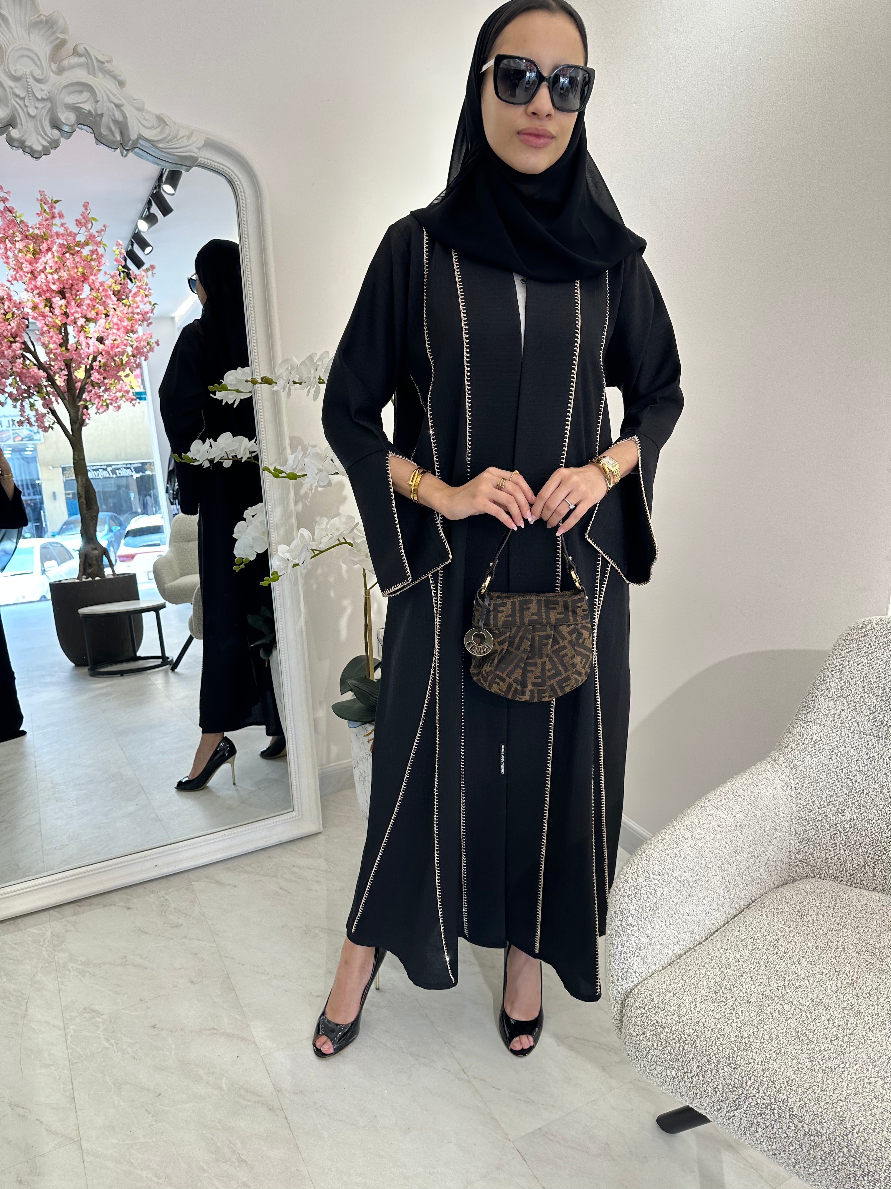 C Black Handwork Crochet Abaya