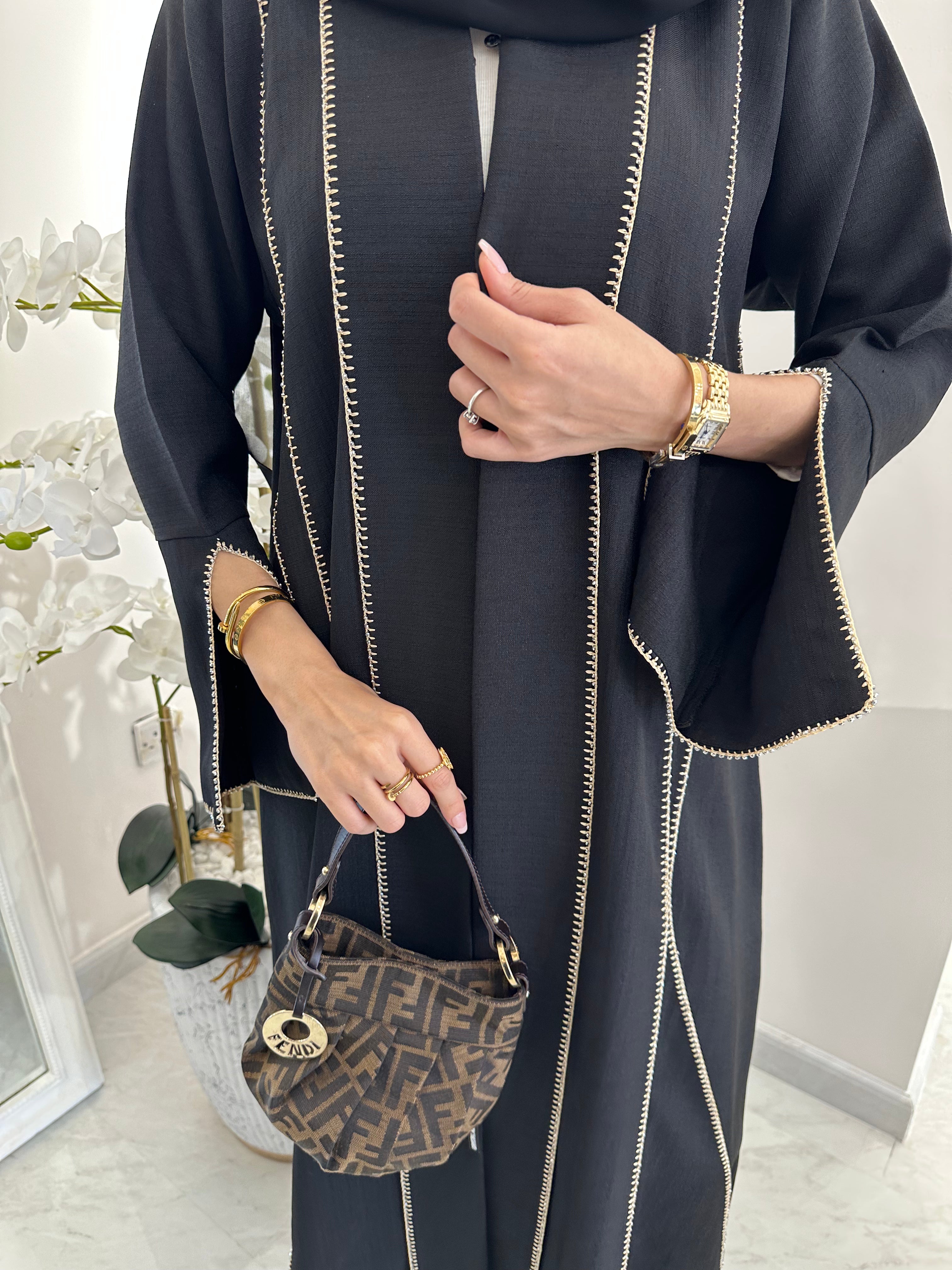 C Black Handwork Crochet Abaya