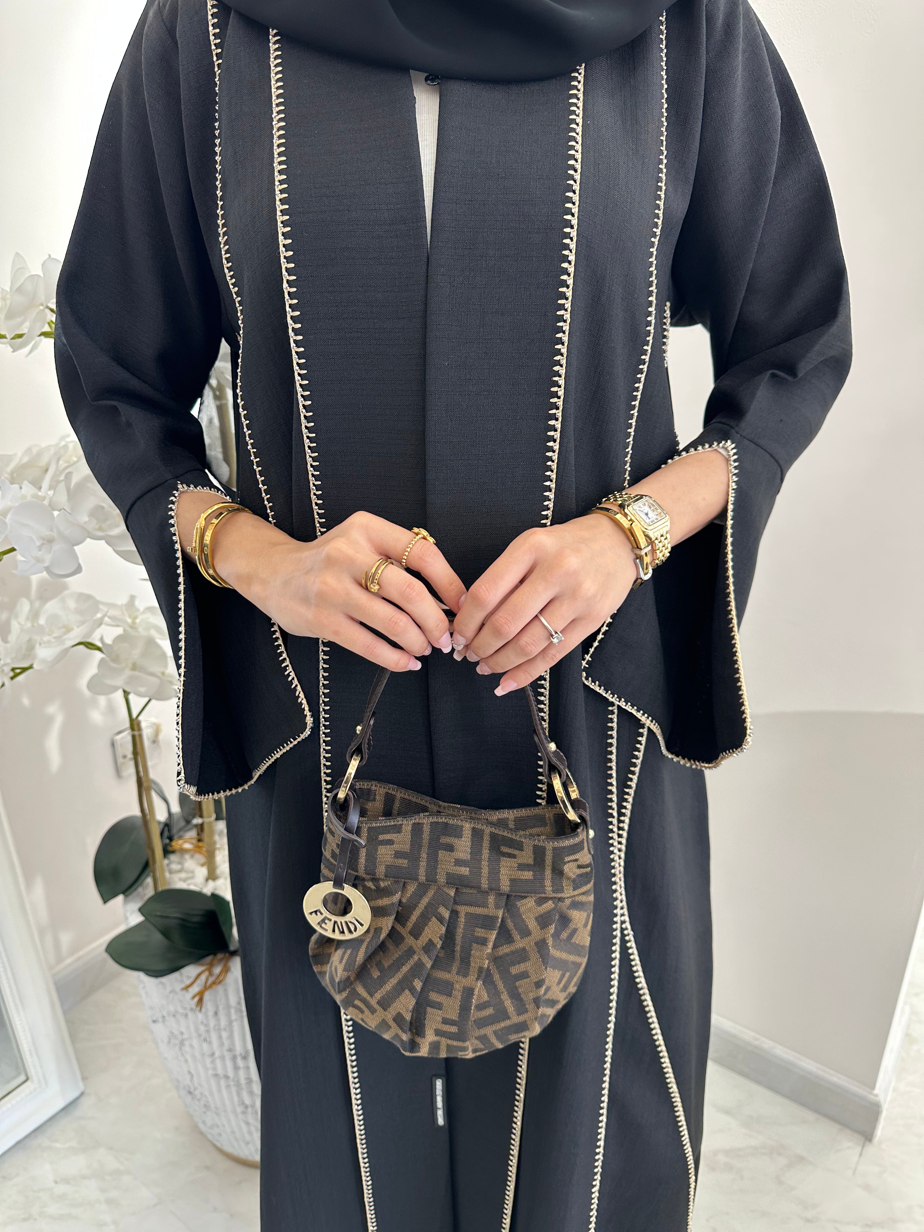 C Black Handwork Crochet Abaya