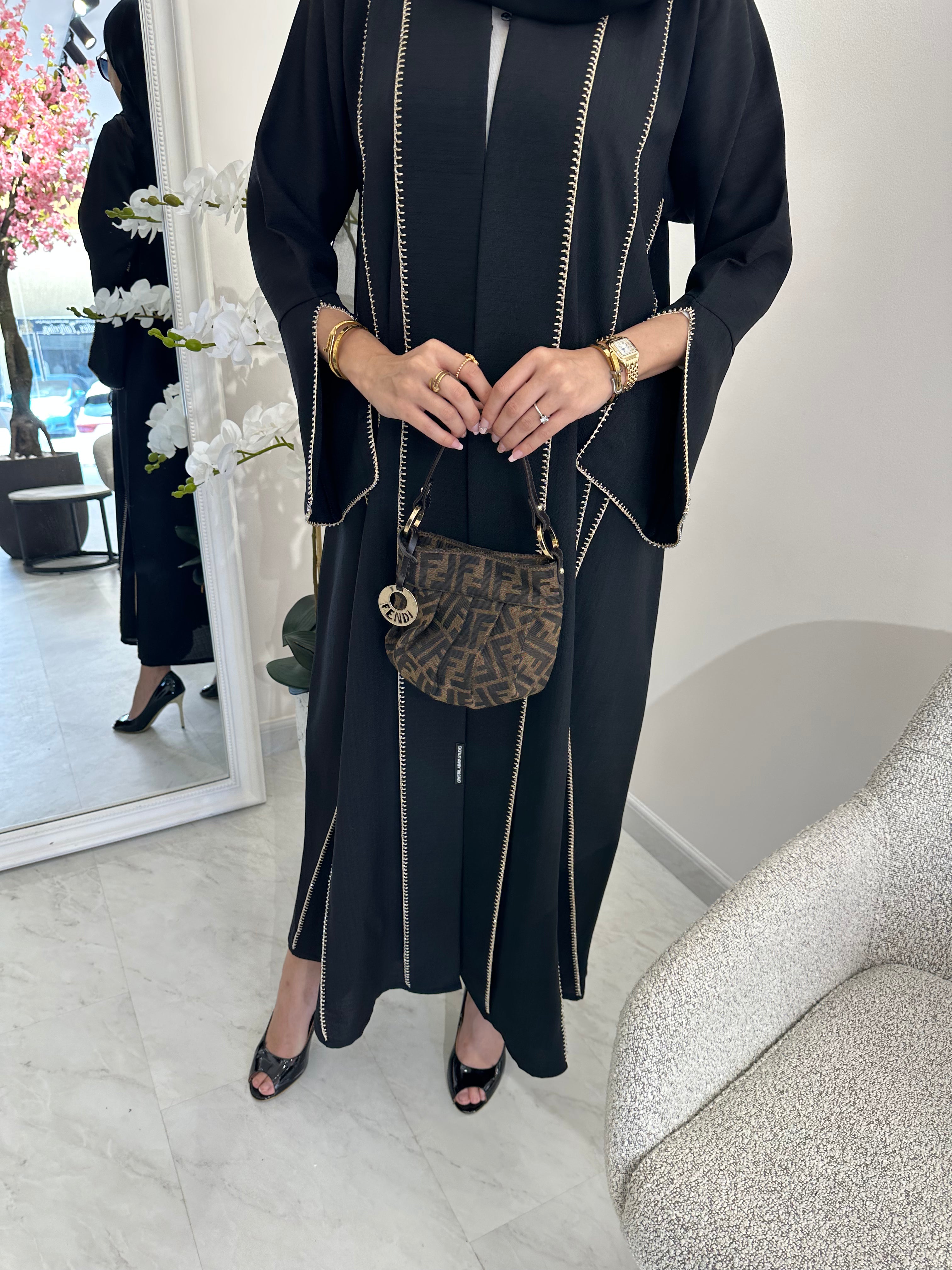 C Black Handwork Crochet Abaya