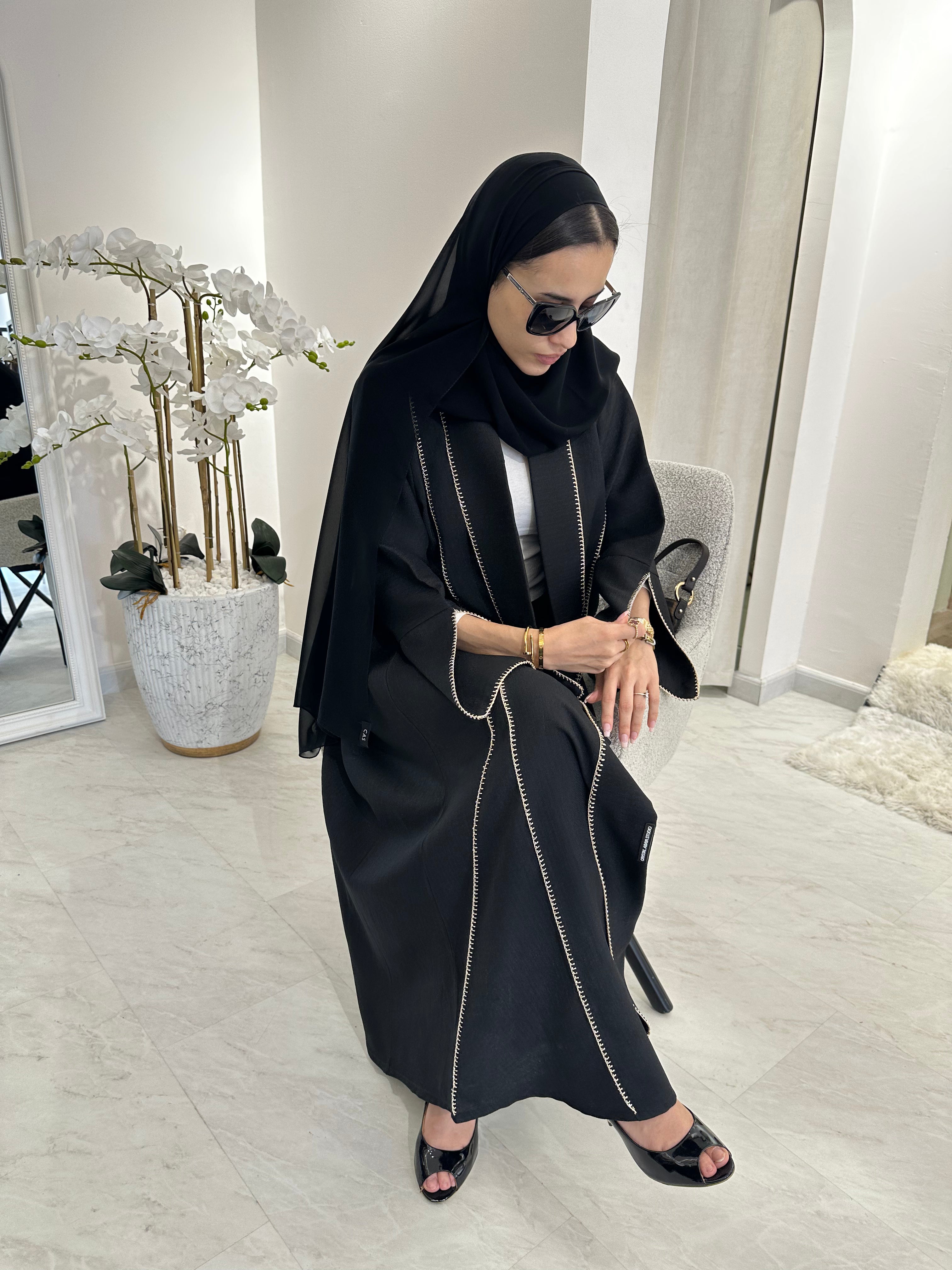 C Black Handwork Crochet Abaya