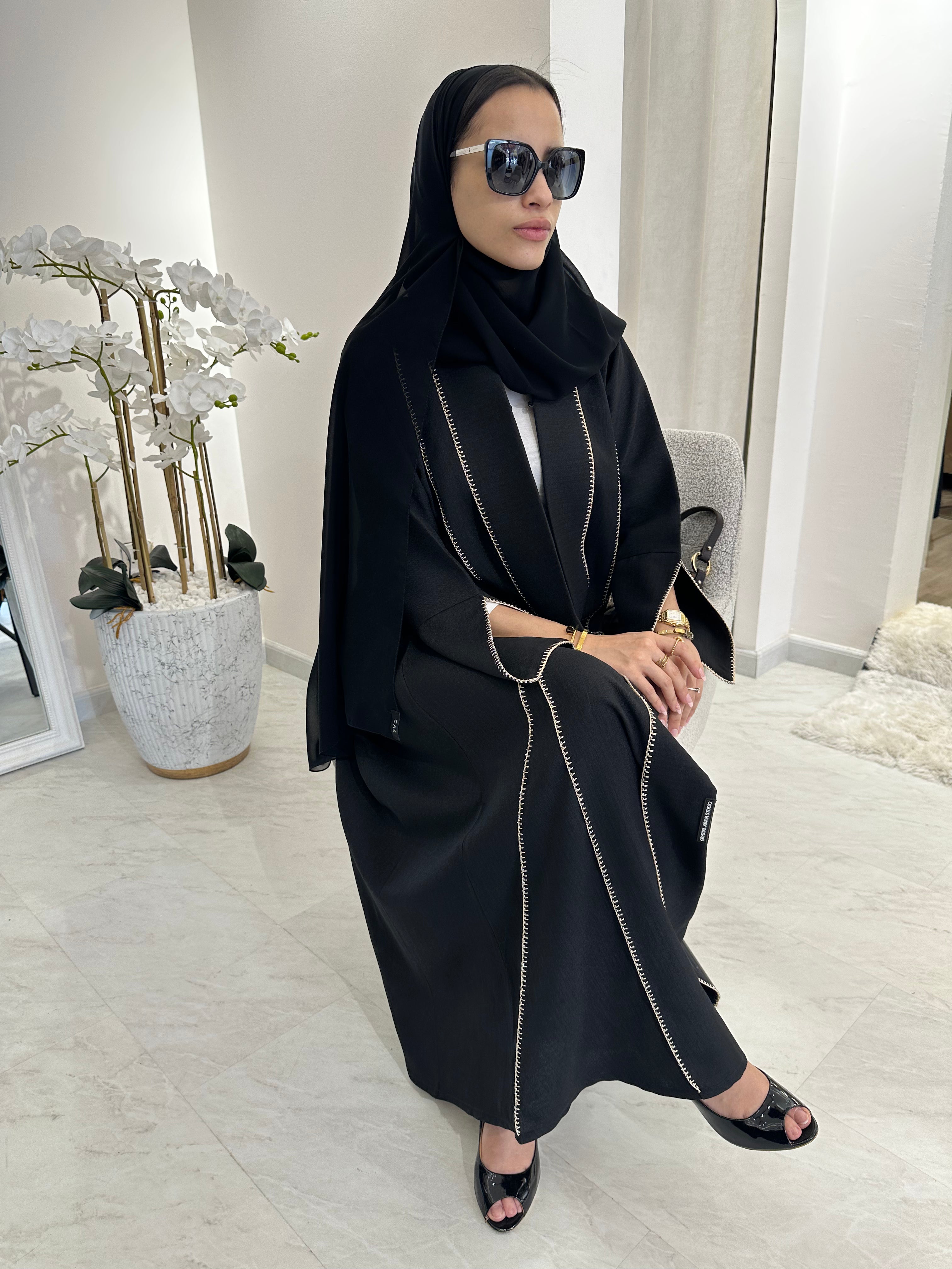 C Black Handwork Crochet Abaya