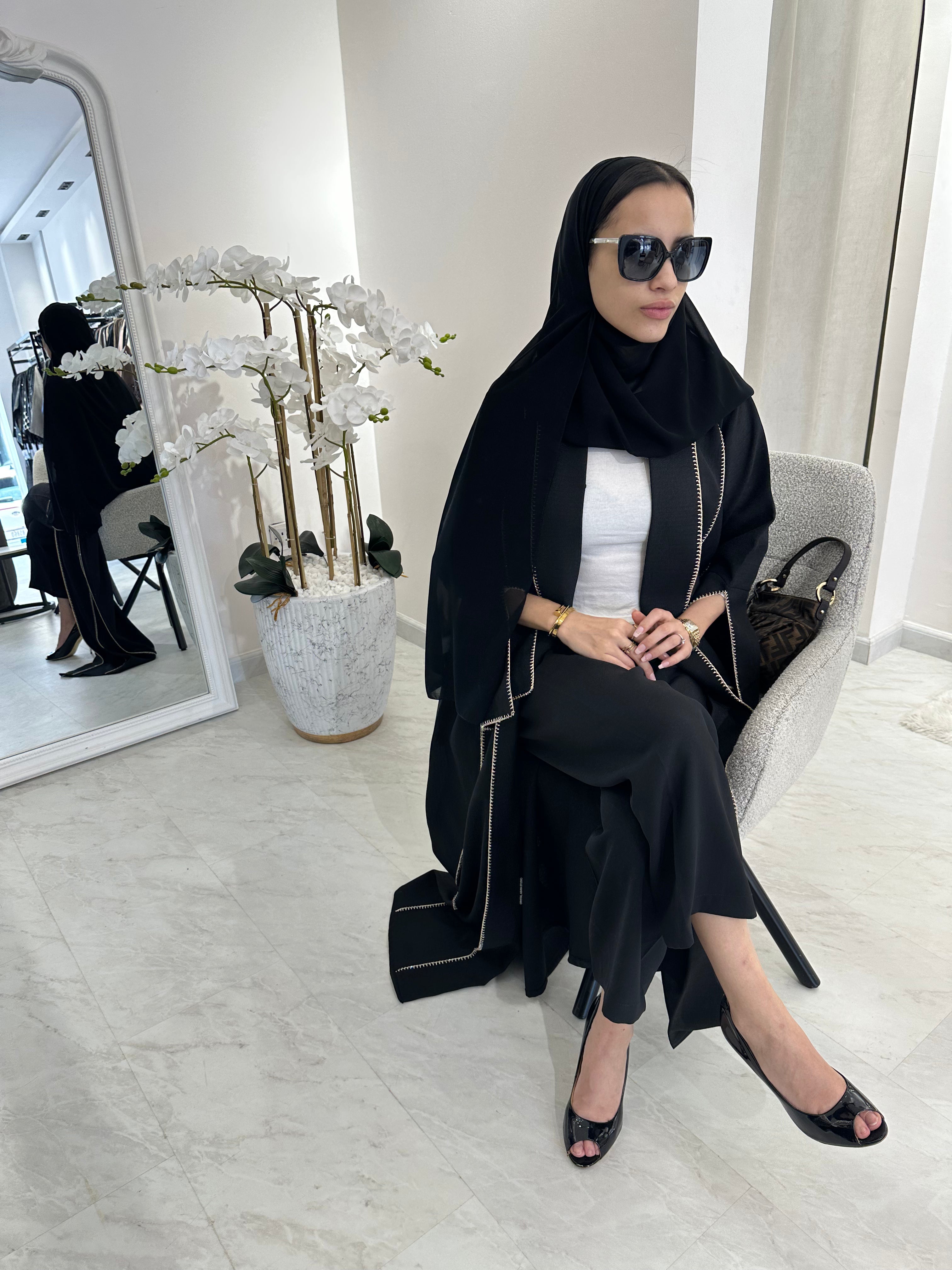C Black Handwork Crochet Abaya