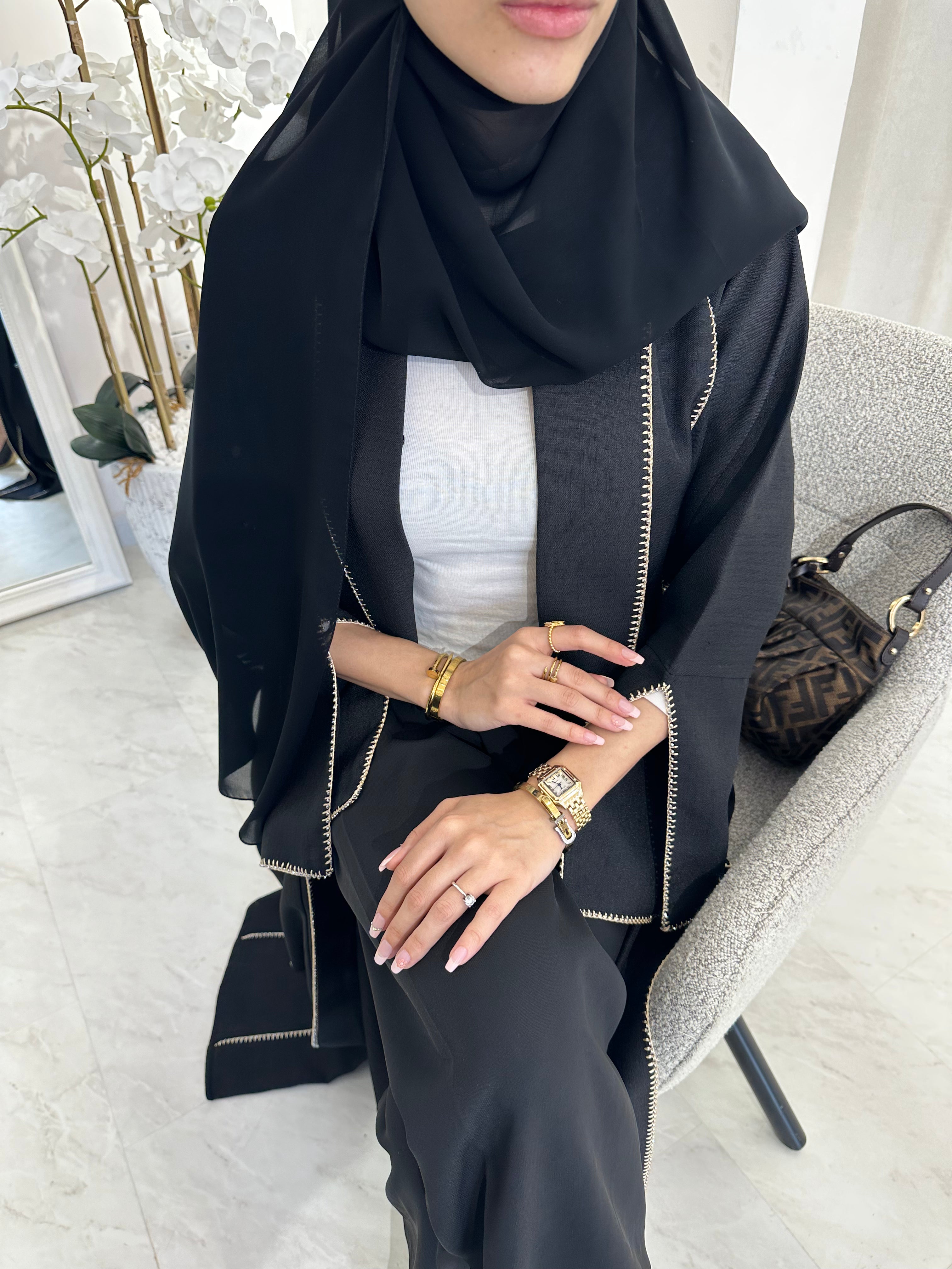 C Black Handwork Crochet Abaya