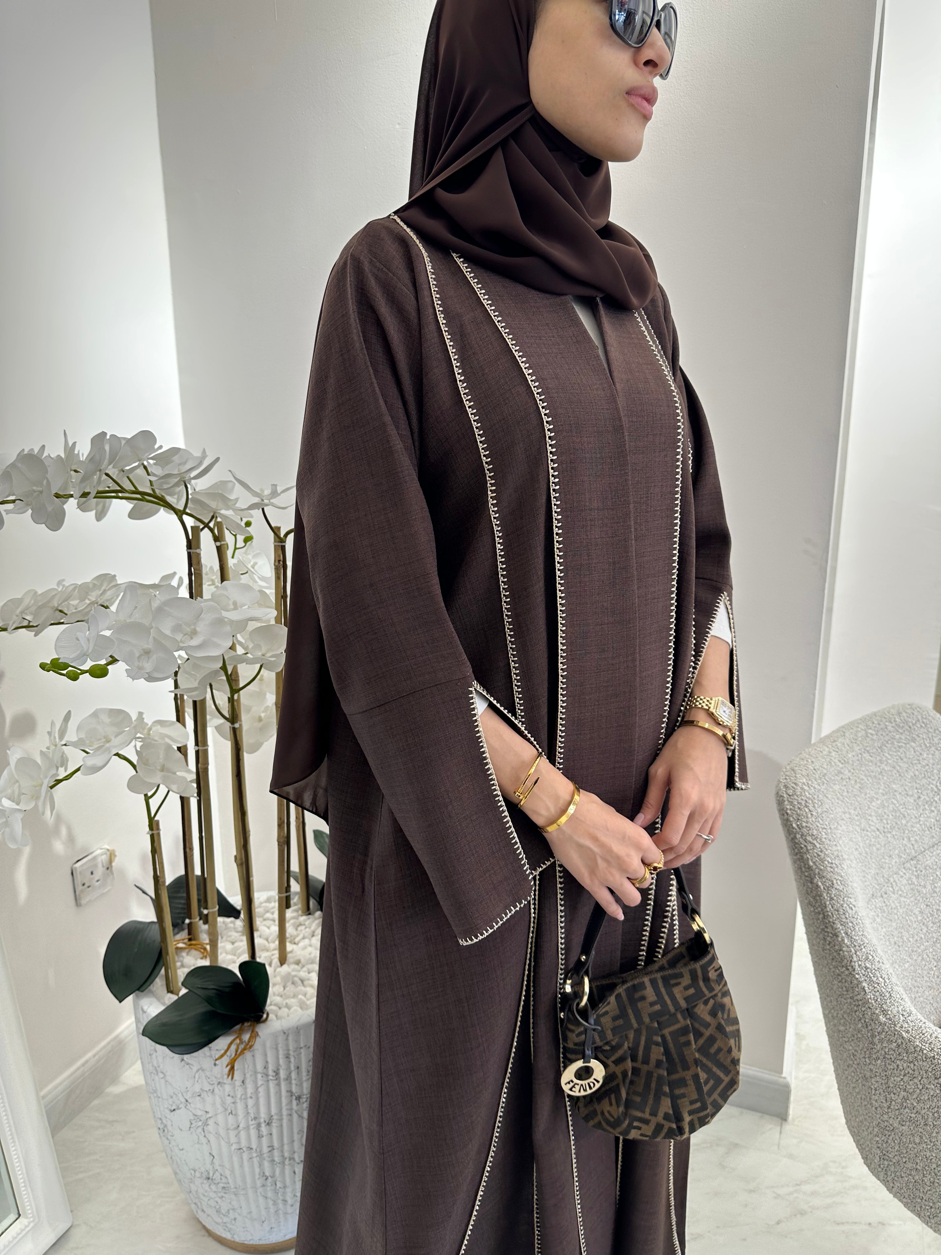 C Brown Handwork Crochet Abaya