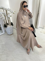 C Beige Overlap Classic Work Coat Abaya