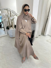 C Beige Overlap Classic Work Coat Abaya