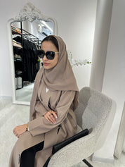 C Beige Overlap Classic Work Coat Abaya