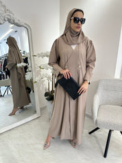 C Beige Overlap Classic Work Coat Abaya