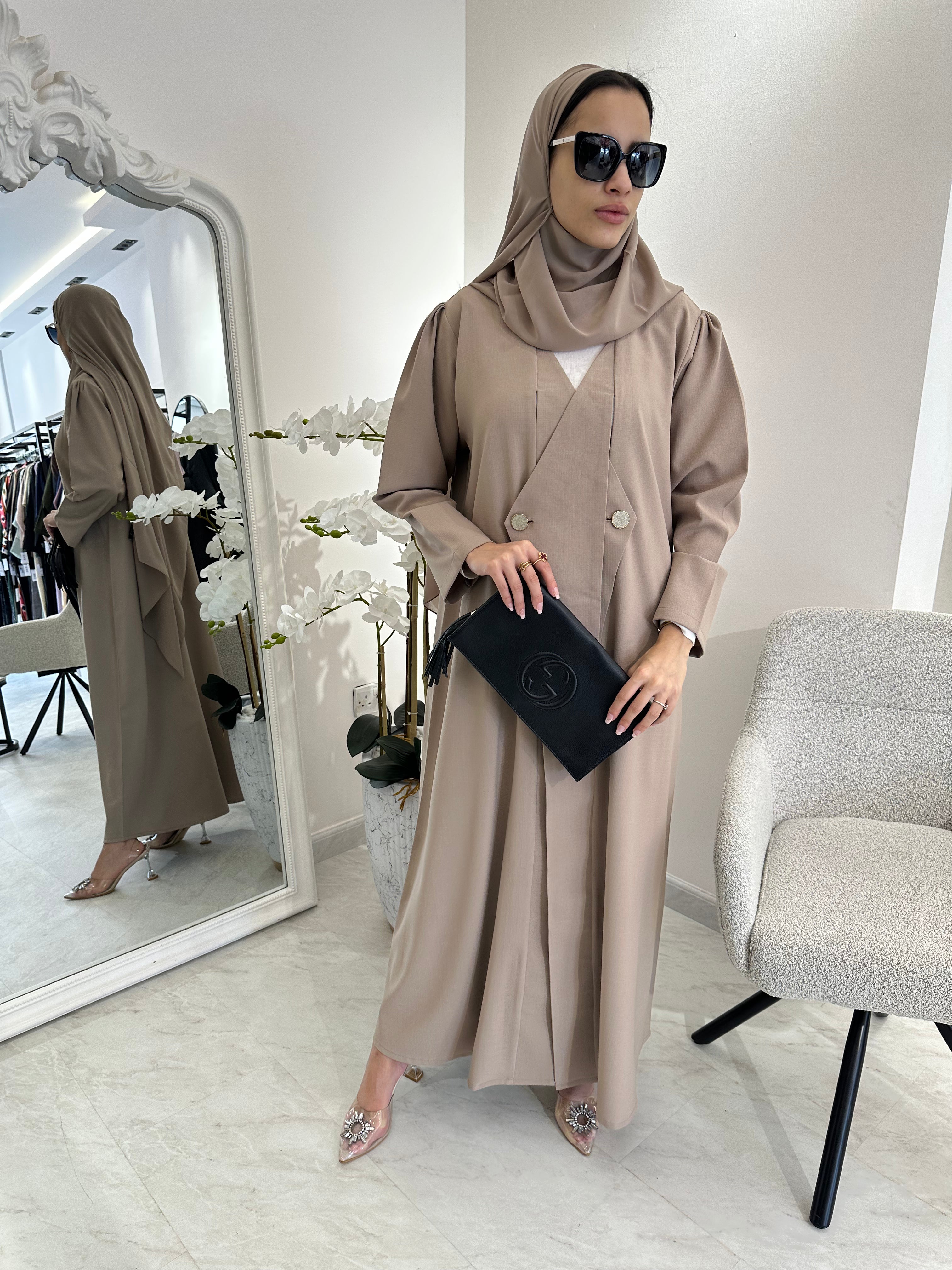 C Beige Overlap Classic Work Coat Abaya
