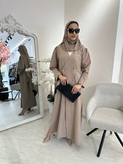 C Beige Overlap Classic Work Coat Abaya