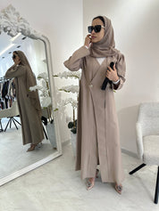 C Beige Overlap Classic Work Coat Abaya