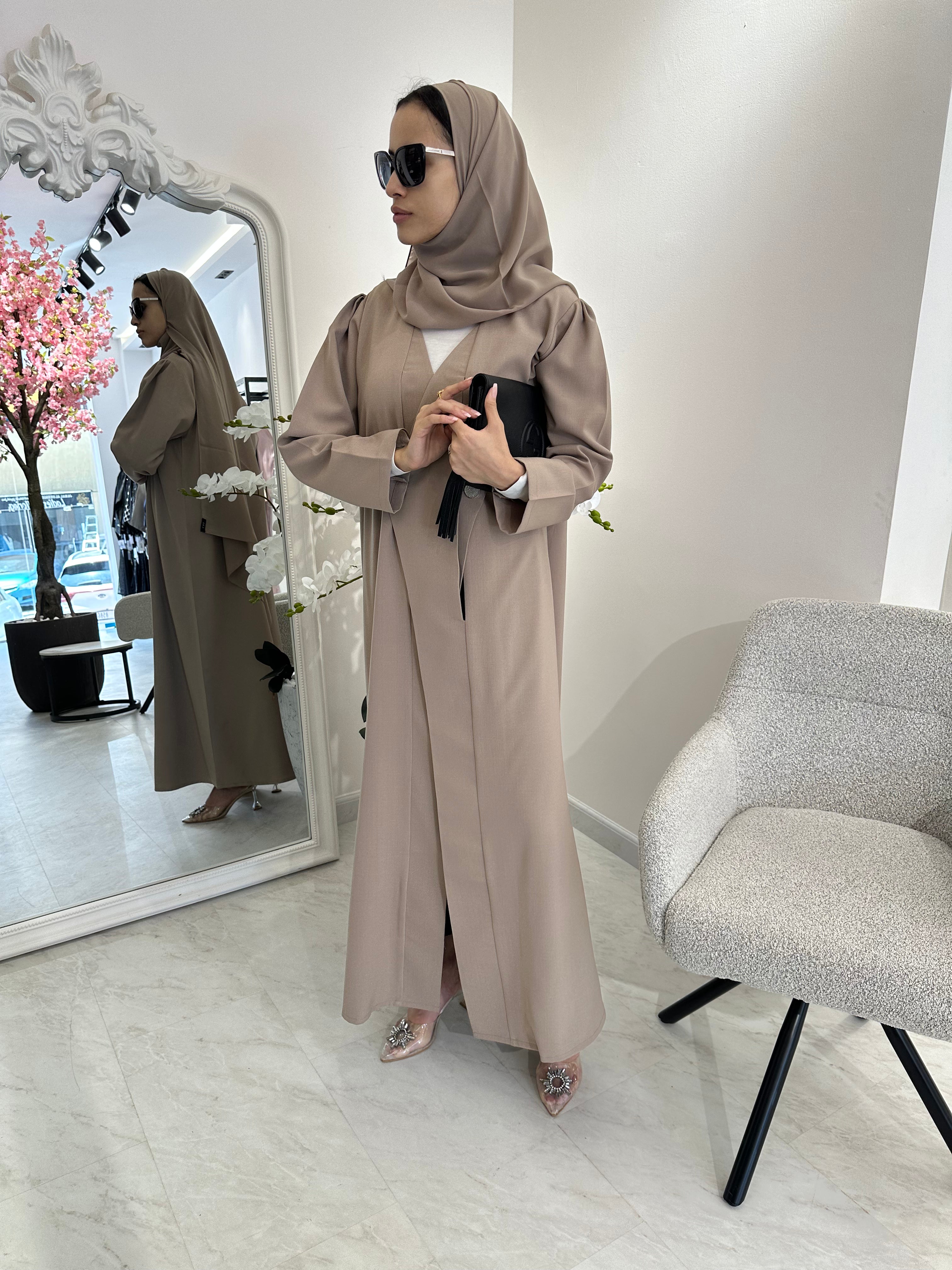 C Beige Overlap Classic Work Coat Abaya