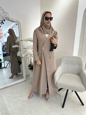 C Beige Overlap Classic Work Coat Abaya