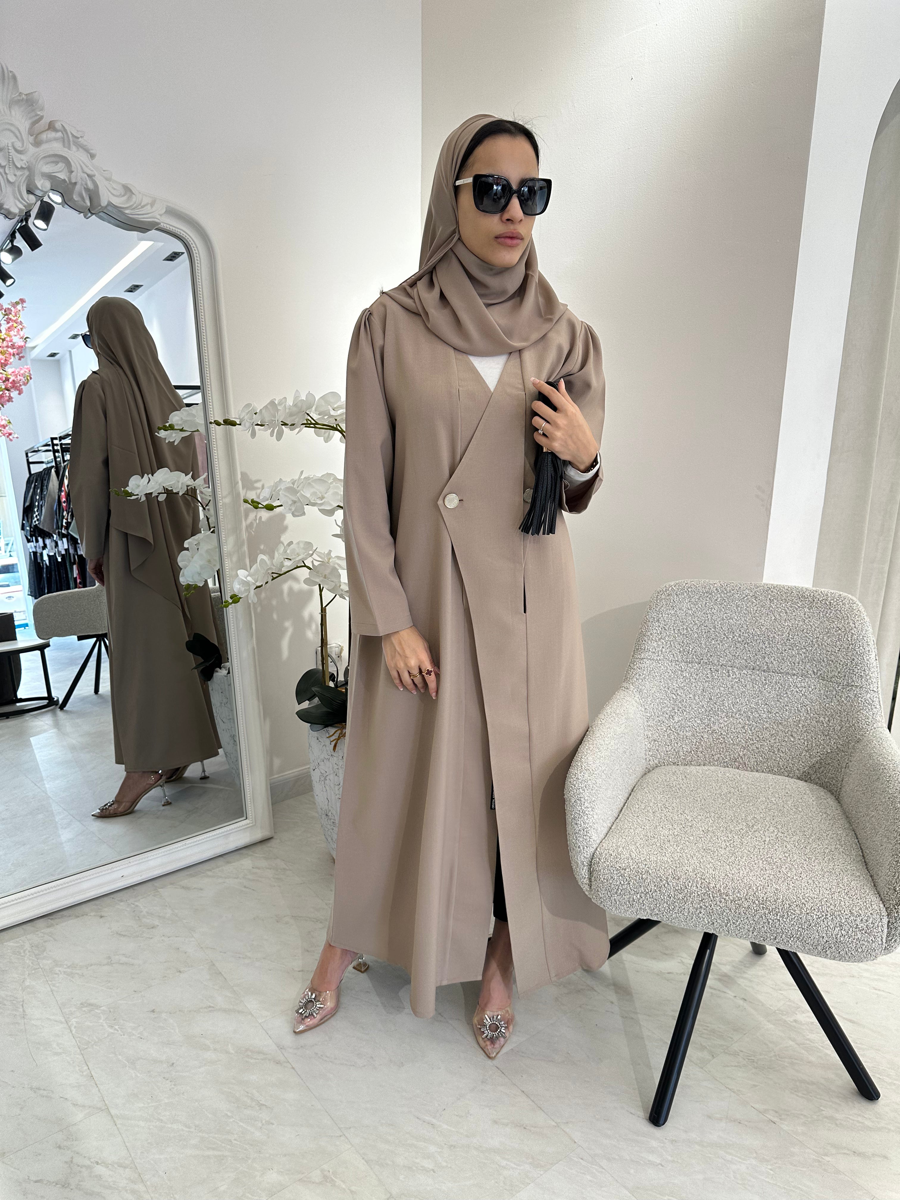 C Beige Overlap Classic Work Coat Abaya