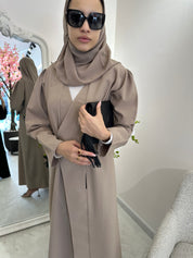 C Beige Overlap Classic Work Coat Abaya