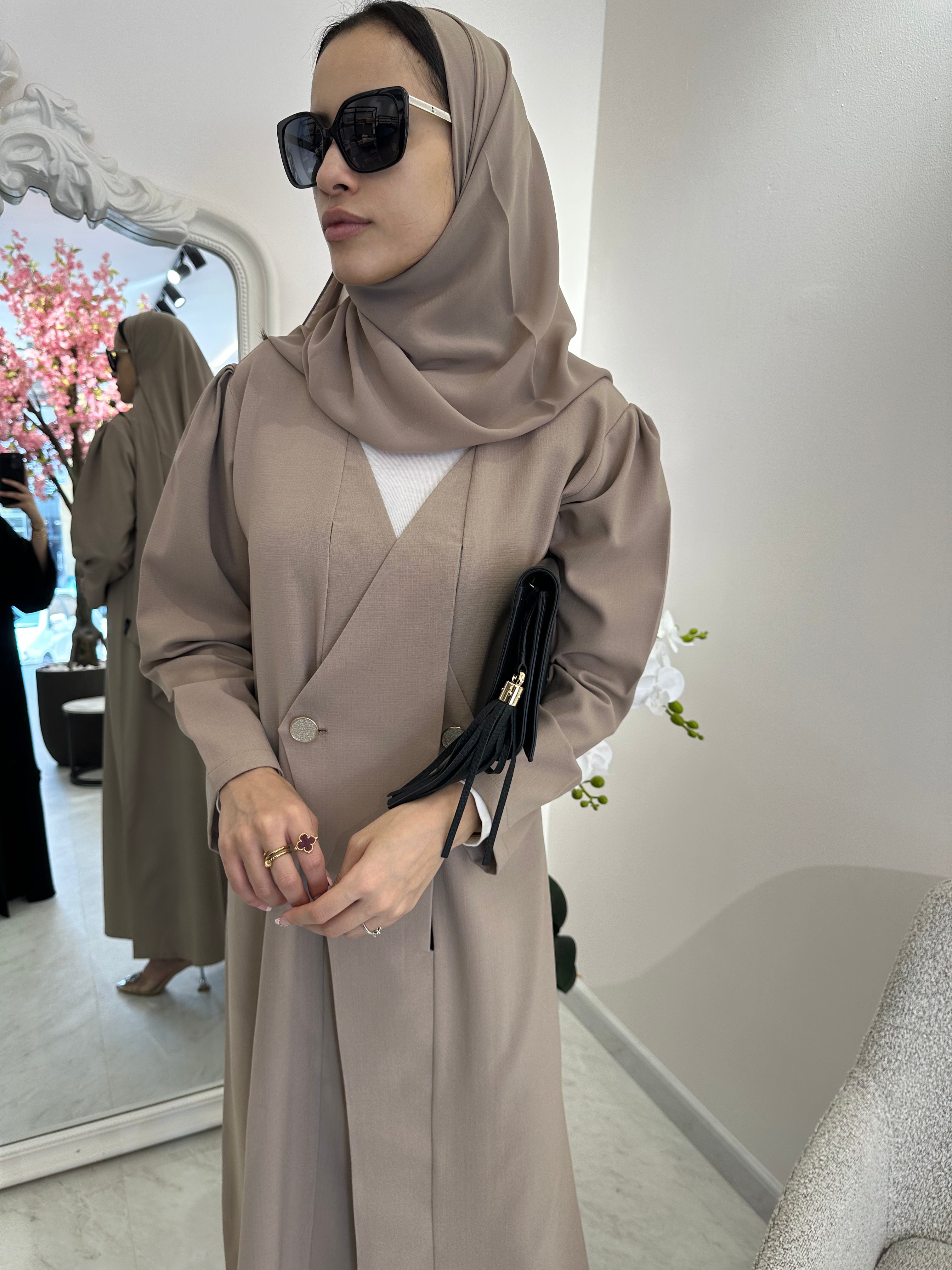 C Beige Overlap Classic Work Coat Abaya