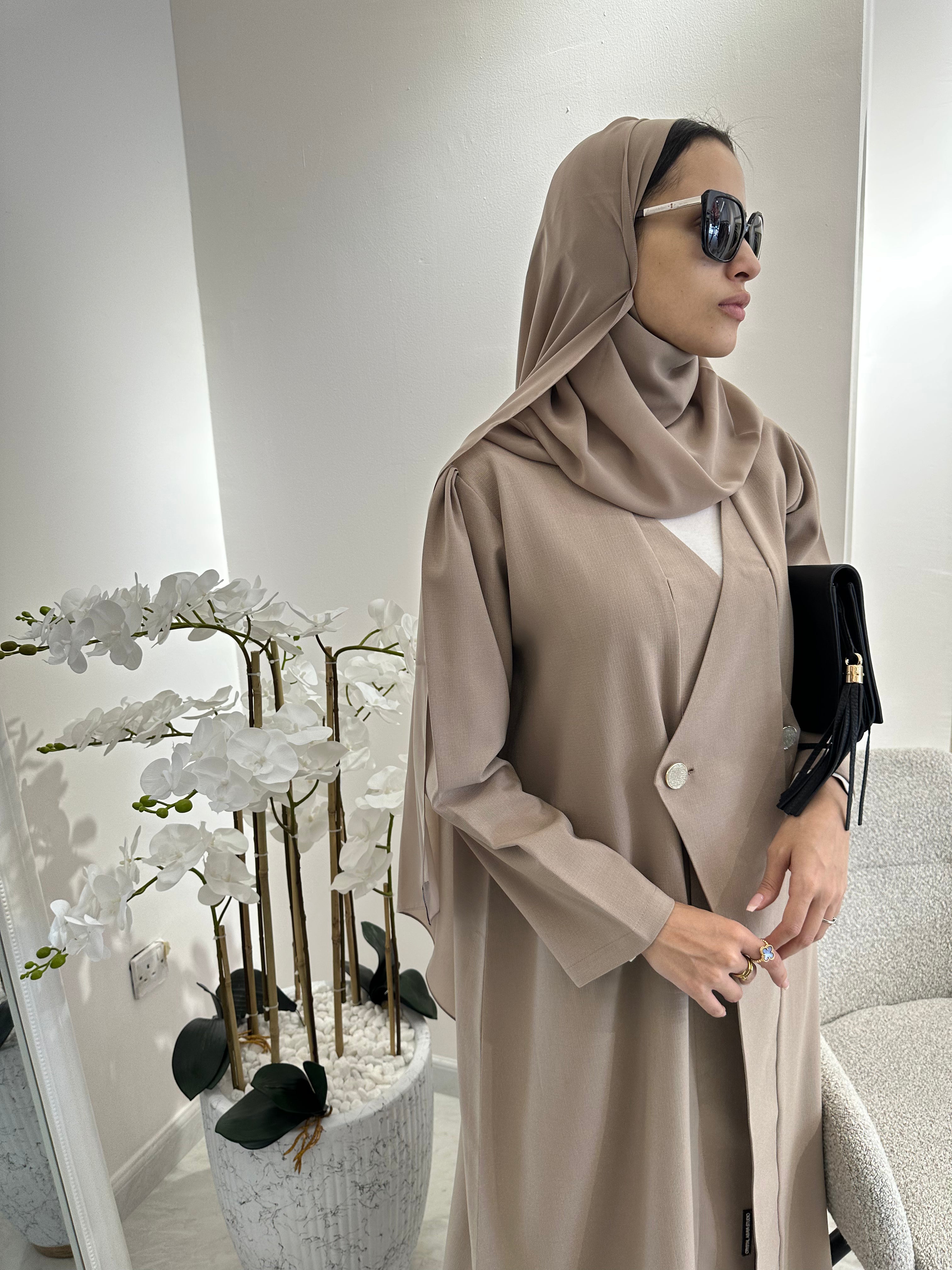C Beige Overlap Classic Work Coat Abaya
