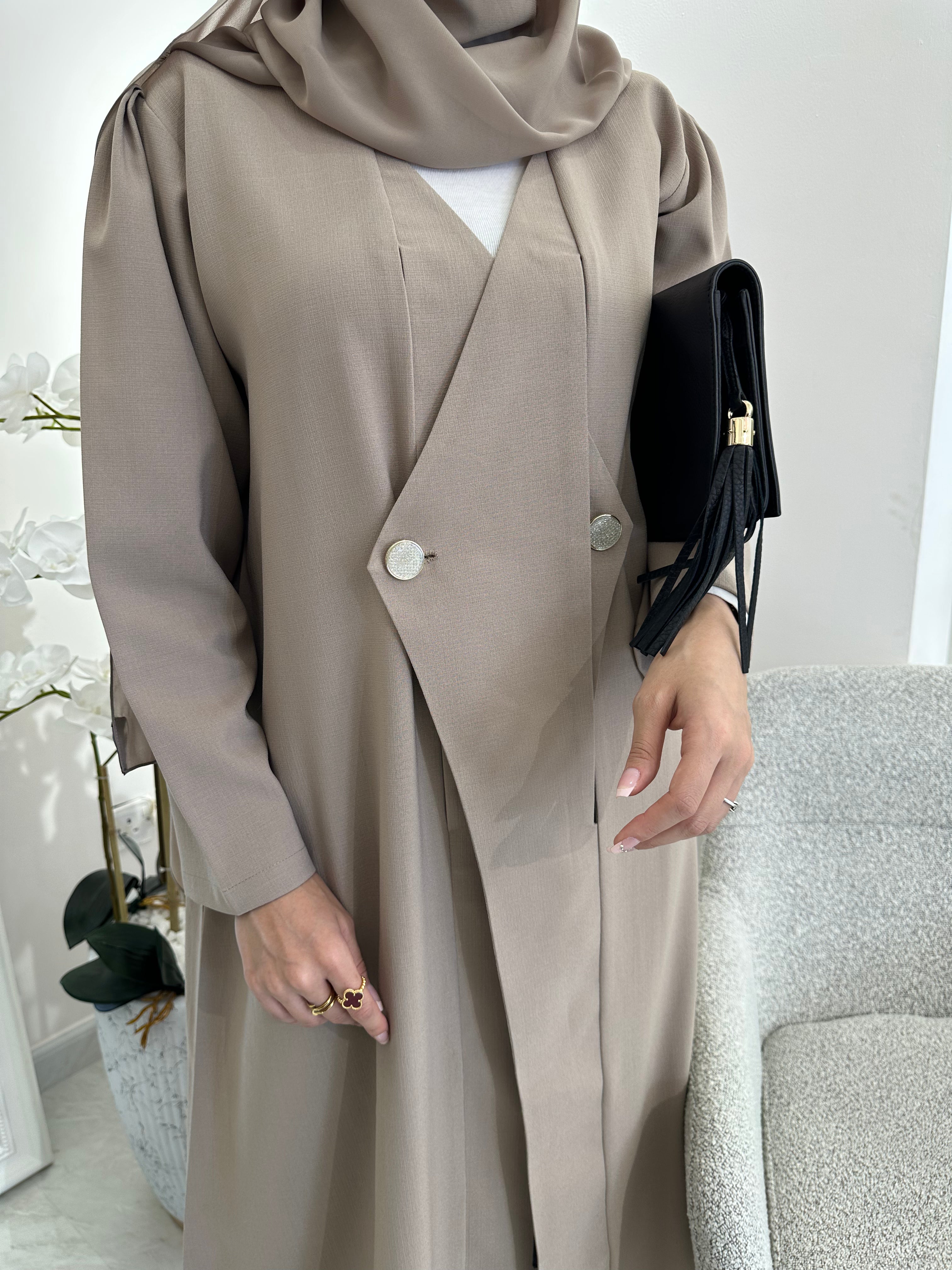 C Beige Overlap Classic Work Coat Abaya