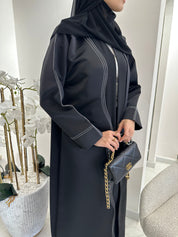 C Black White Wave Satin Abaya