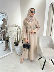 C Beige Brown Embroidery Coat Abaya