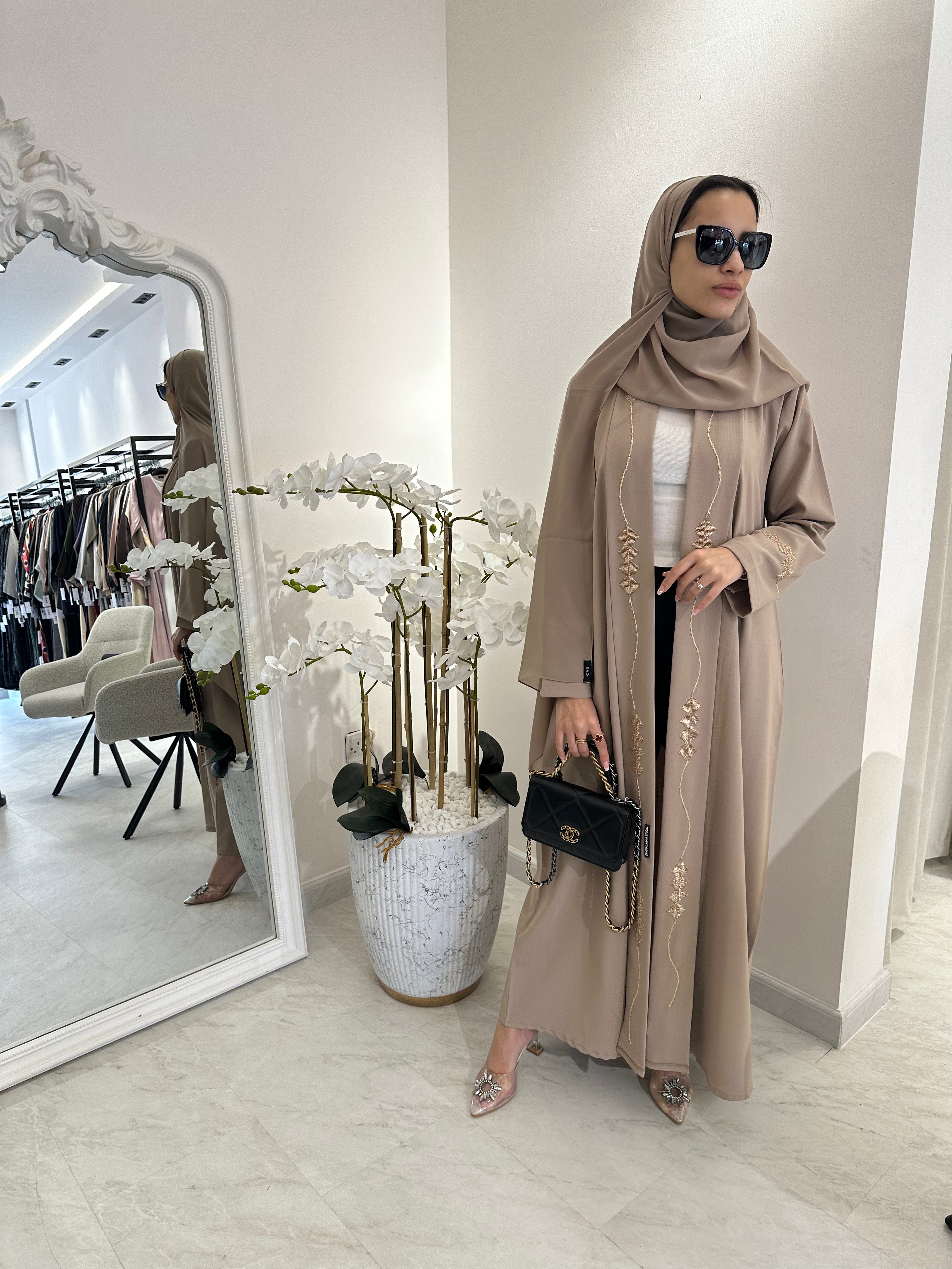 C Beige Gold Handwork Abaya-6