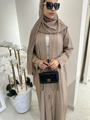 C Beige Gold Handwork Abaya-11