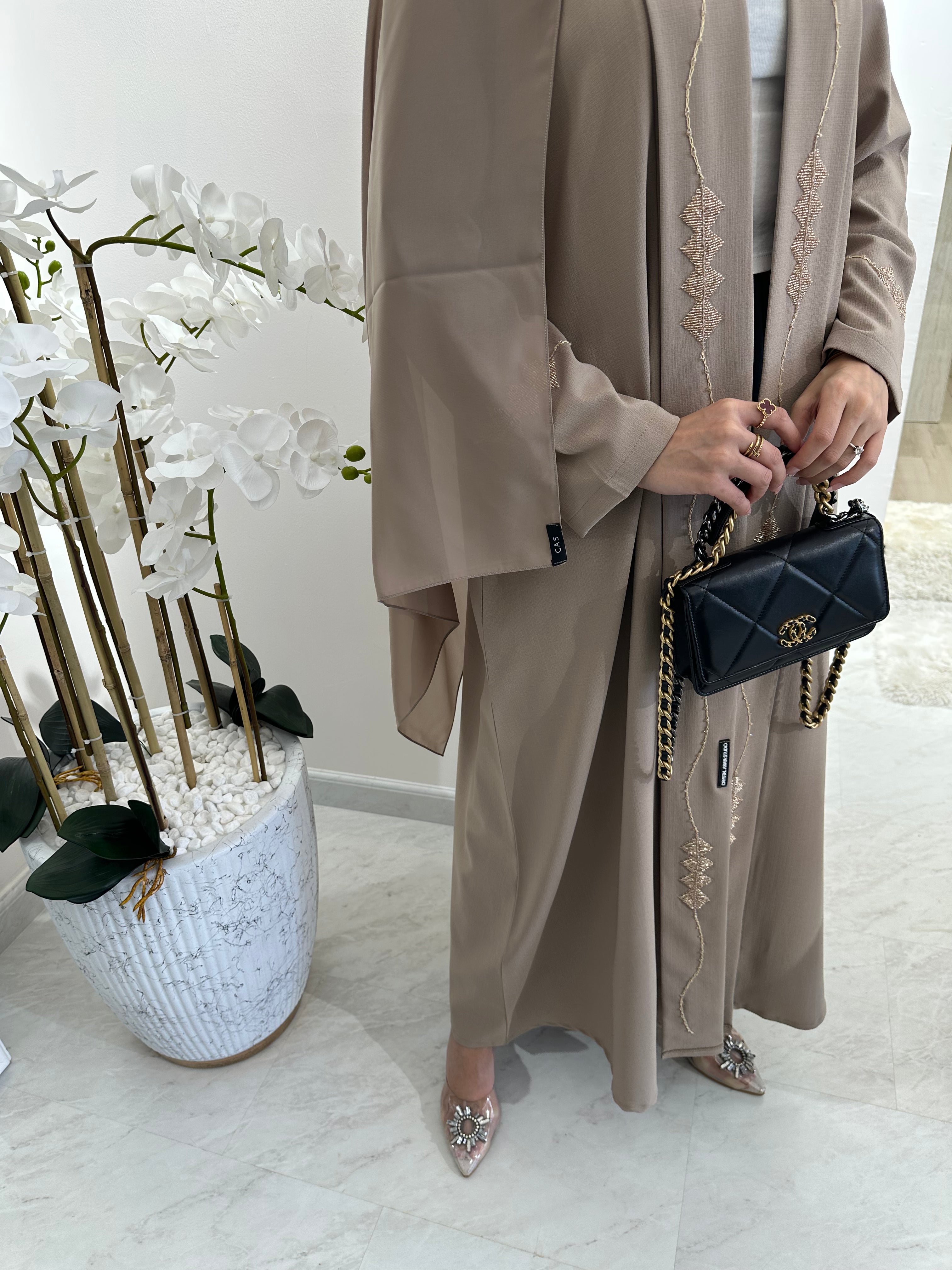 C Beige Gold Handwork Abaya-4