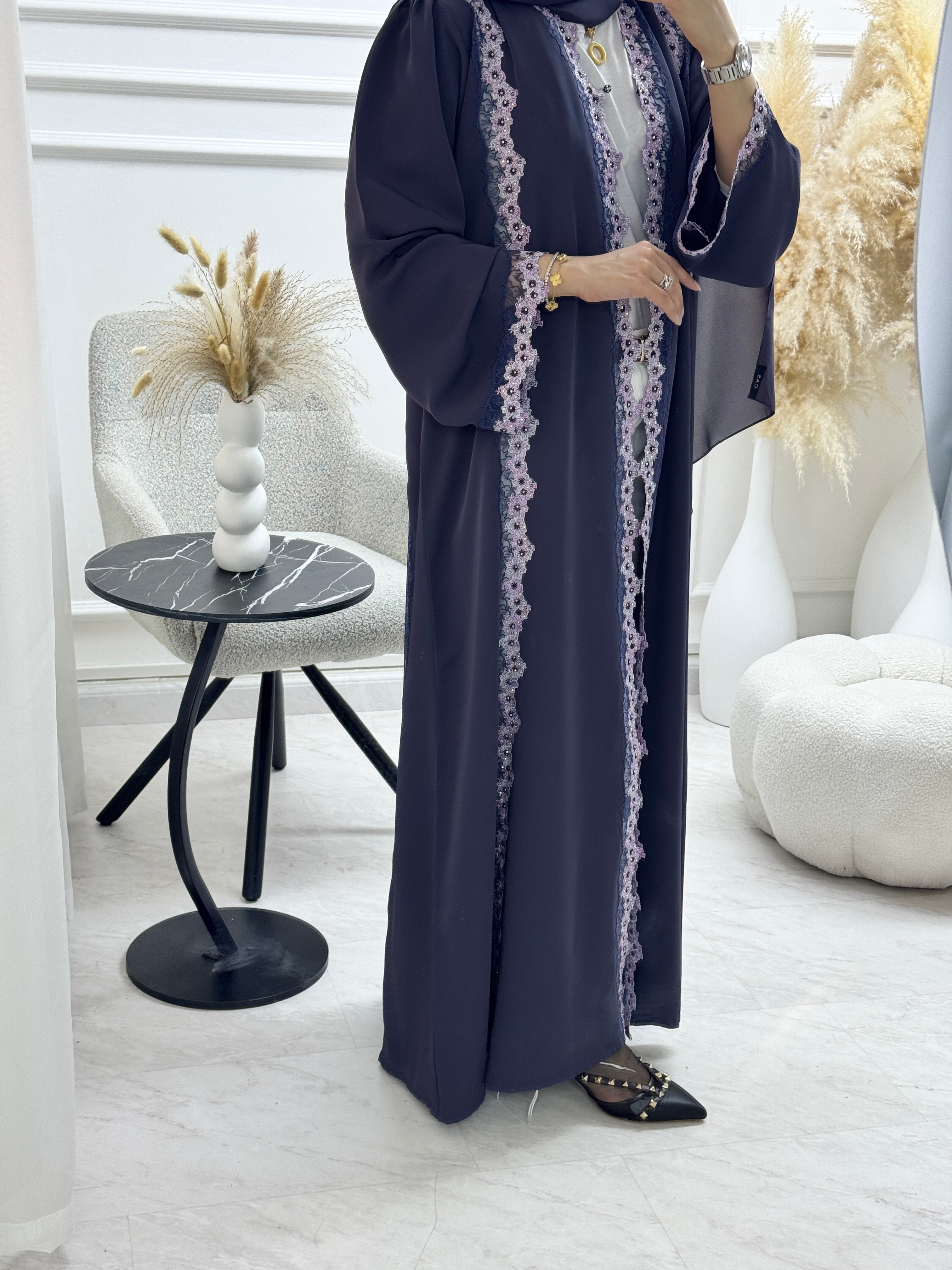 C 1325 Deep Purple Floral Abaya