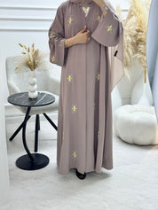 C 1327 Mauve Floral Embroidered Abaya
