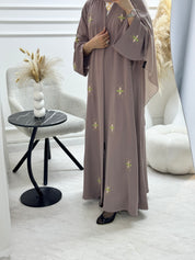 C 1327 Mauve Floral Embroidered Abaya