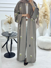 C 1328 Taupe Floral Embroidered Abaya