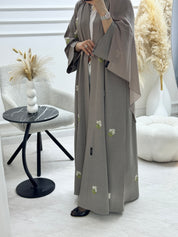 C 1328 Taupe Floral Embroidered Abaya