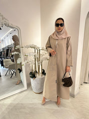 C Summer Satin Beadwork Beige Abaya