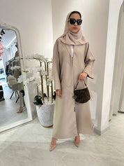 C Summer Satin Beadwork Beige Abaya