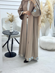 C 1329 Tan Floral Embroidered Abaya