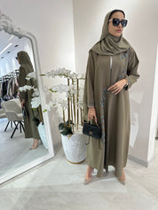 C 1552 Beige Blue Floral Abaya