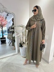 C 1552 Beige Blue Floral Abaya