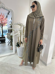 C 1552 Beige Blue Floral Abaya