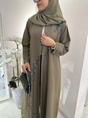 C 1552 Beige Blue Floral Abaya