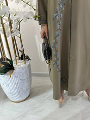 C 1552 Beige Blue Floral Abaya