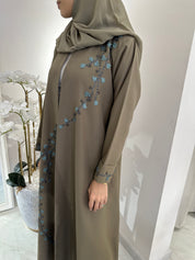 C 1552 Beige Blue Floral Abaya